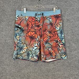 Roark Swim Trunks Mens 32 Blue Orange Floral Hawaiian Board Shorts Savage